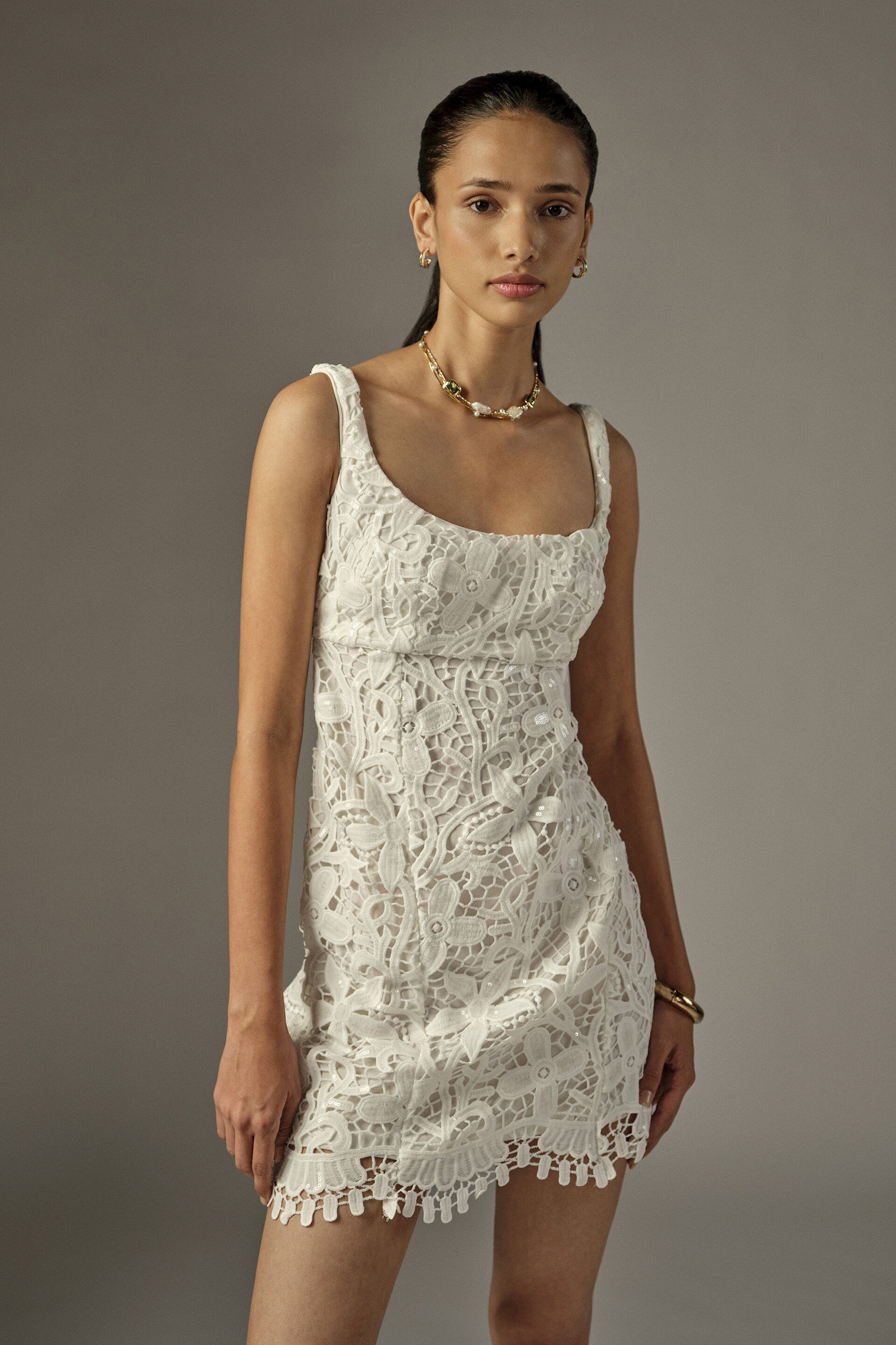 Evania Ivory Mini Dress, White, image 1